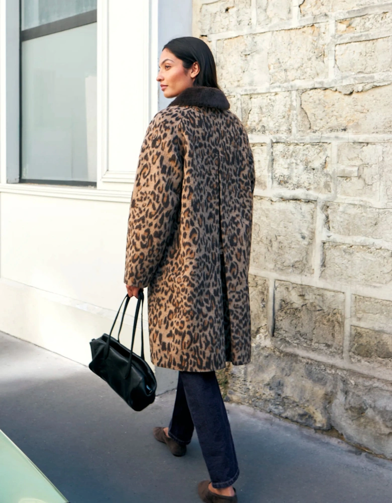Leopard Print Car Coat With Wool