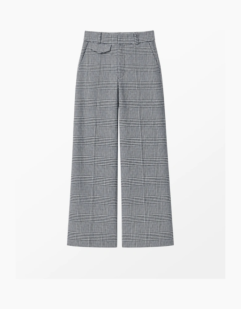 Petite Mono Check Wide Leg Trousers With Wool