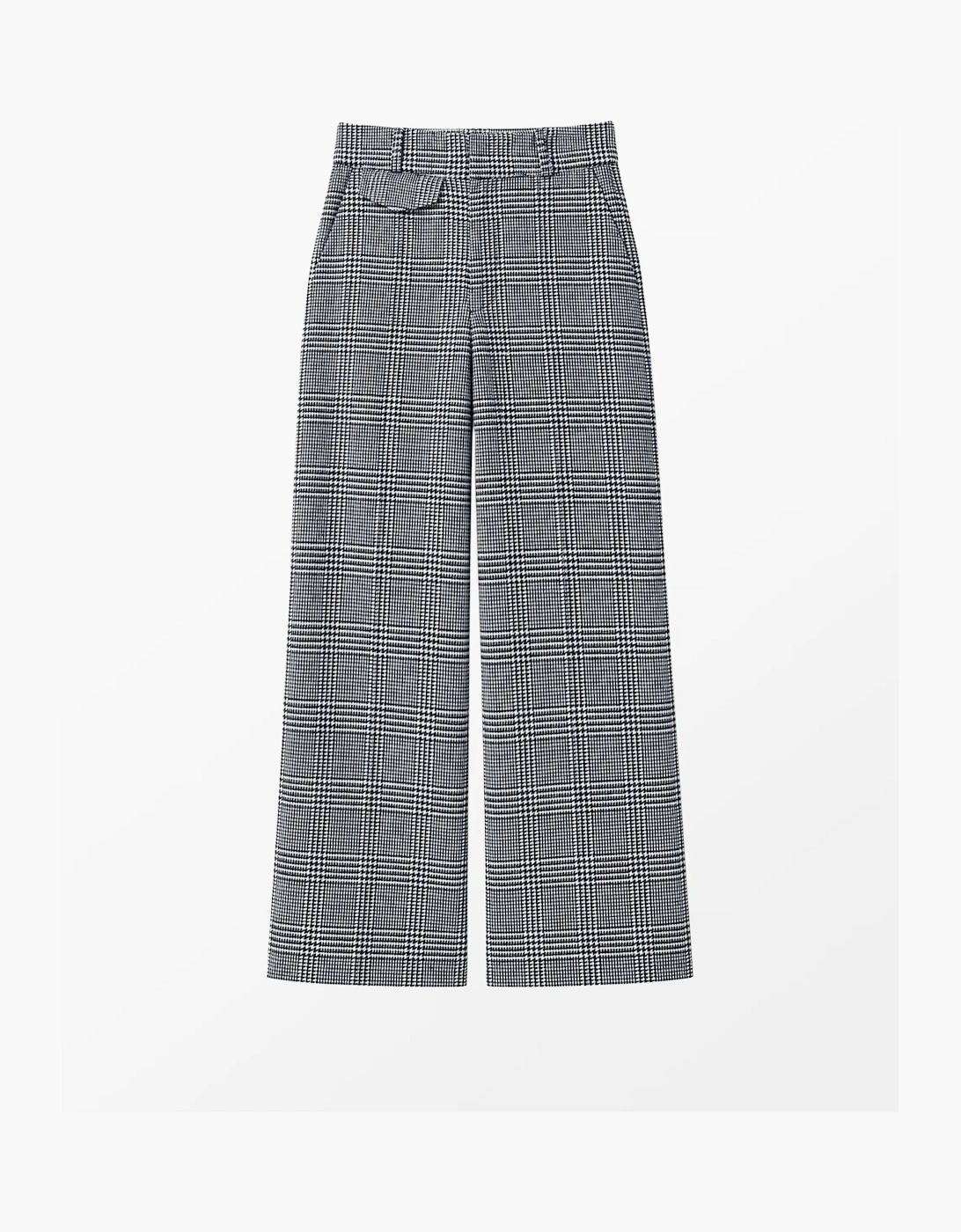 Petite Mono Check Wide Leg Trousers With Wool