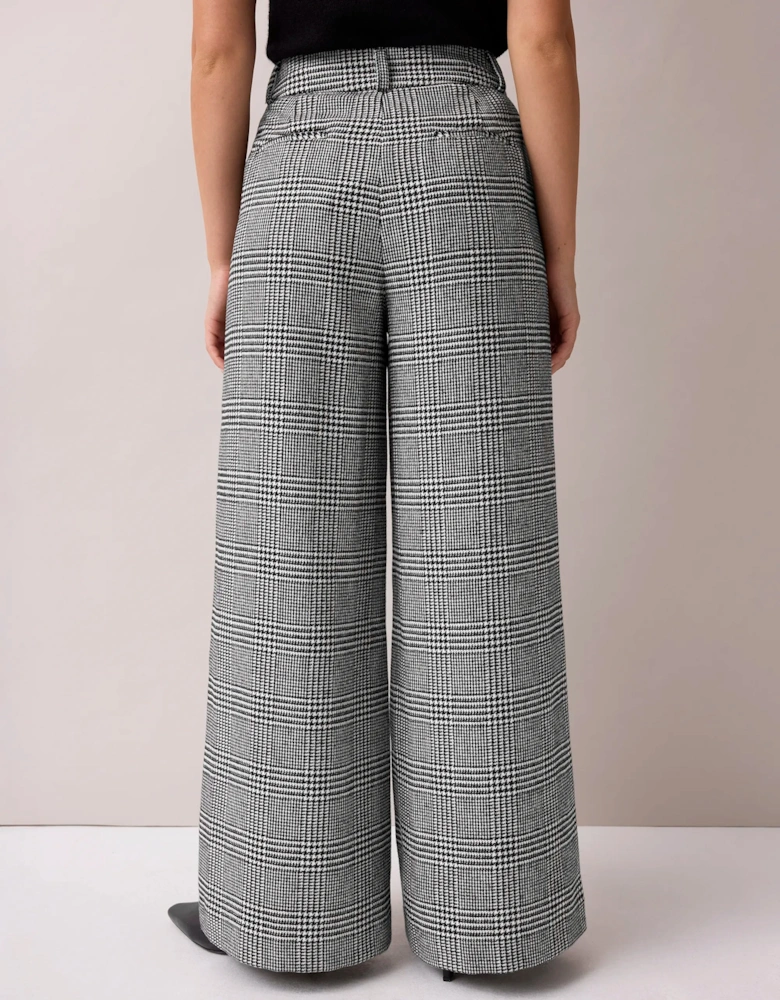 Petite Mono Check Wide Leg Trousers With Wool