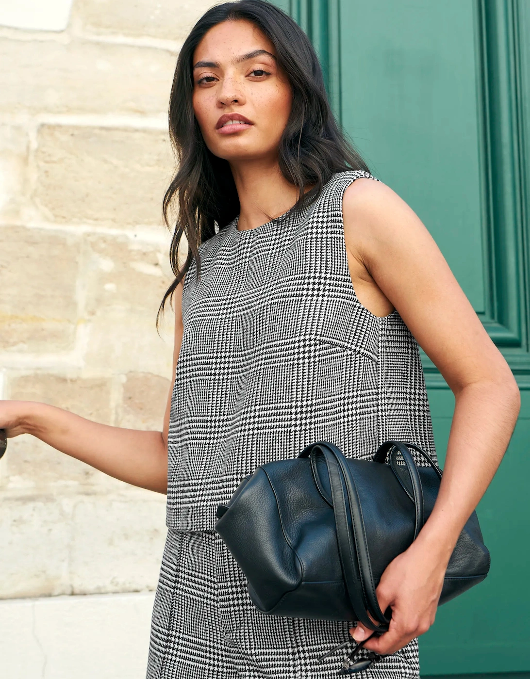Mono Check Shell Top With Wool