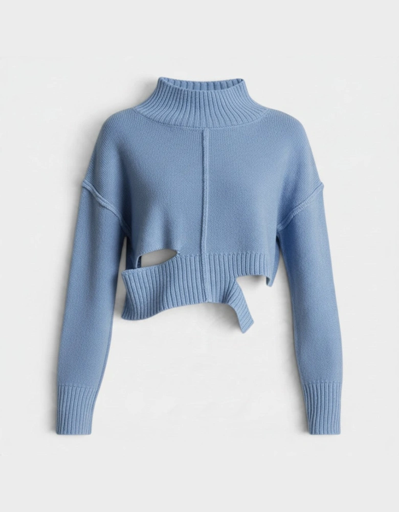 MM6 Distressed Boxy Cropped Sweater Froth Blue