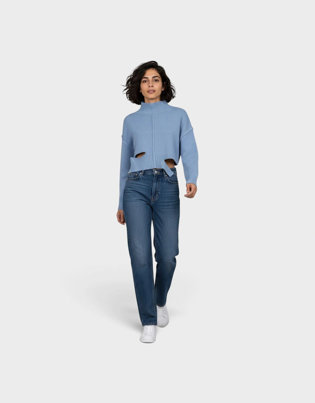 MM6 Distressed Boxy Cropped Sweater Froth Blue