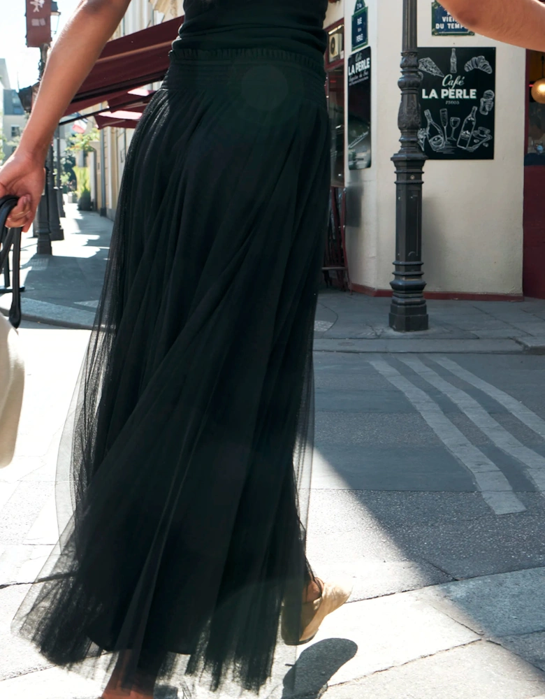 Black Tulle Shirred Waist Skirt