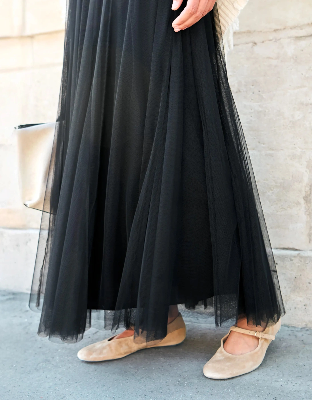 Black Tulle Shirred Waist Skirt