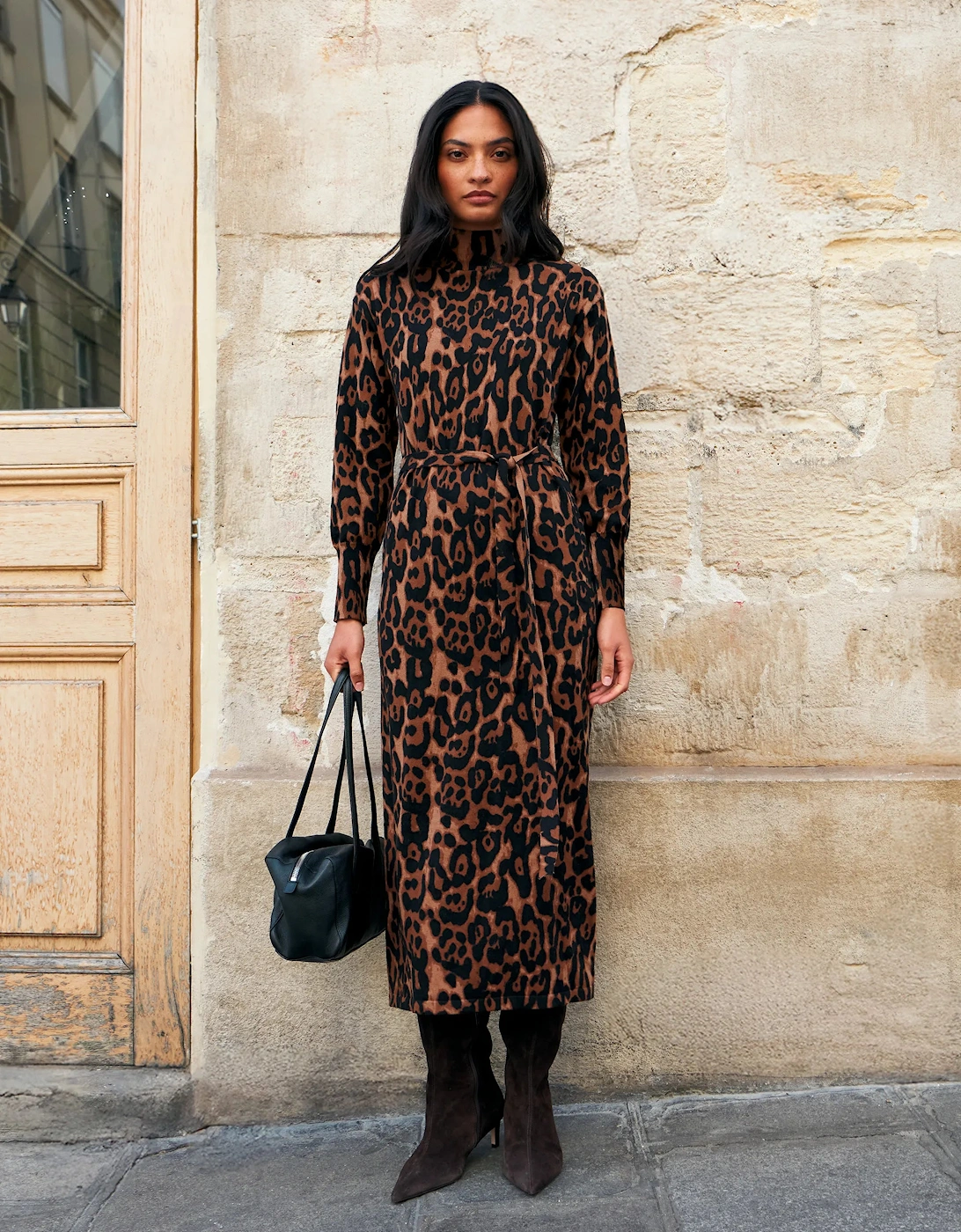 Leopard-Print Cotton and Cashmere-Blend Midi Dress