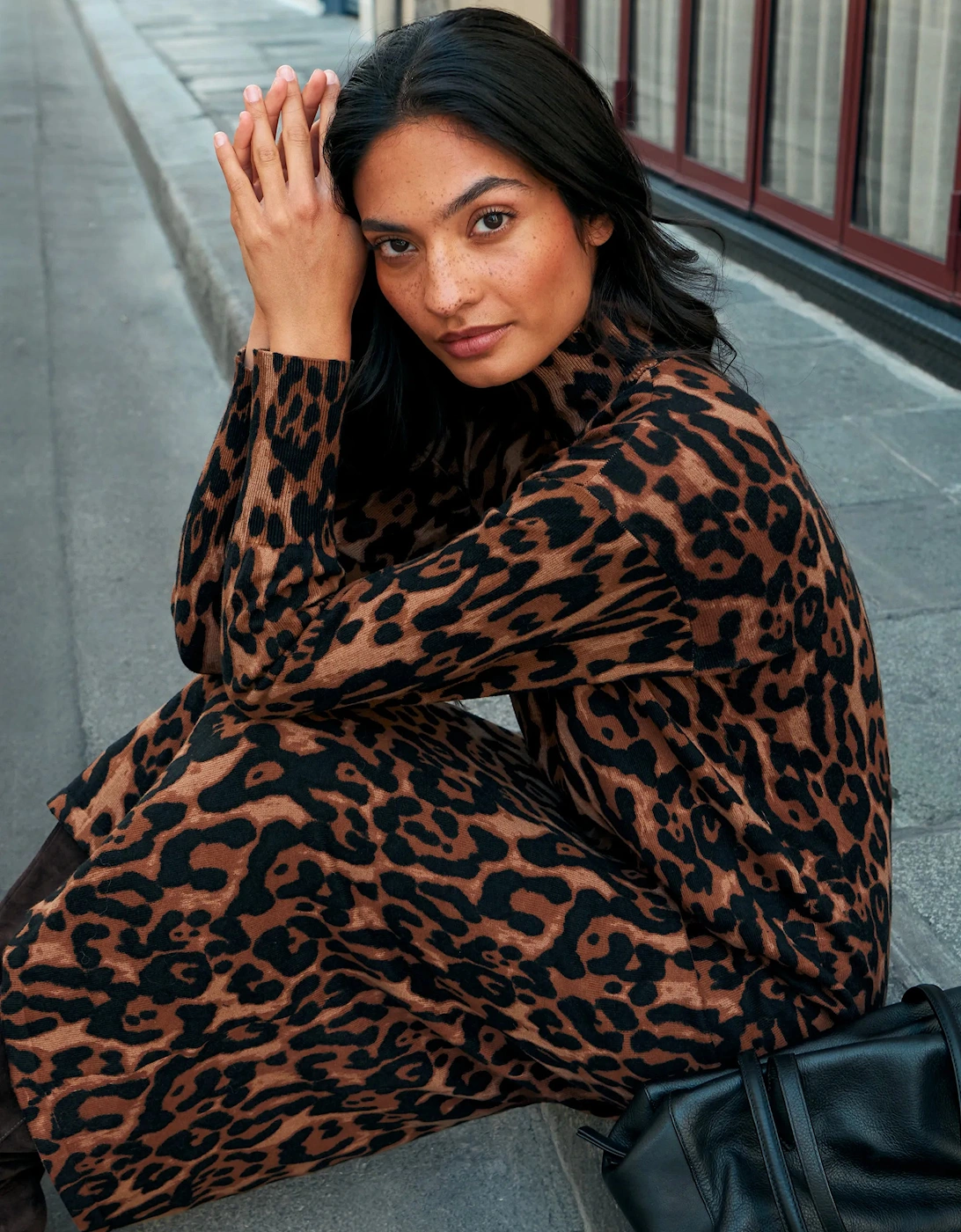 Leopard-Print Cotton and Cashmere-Blend Midi Dress