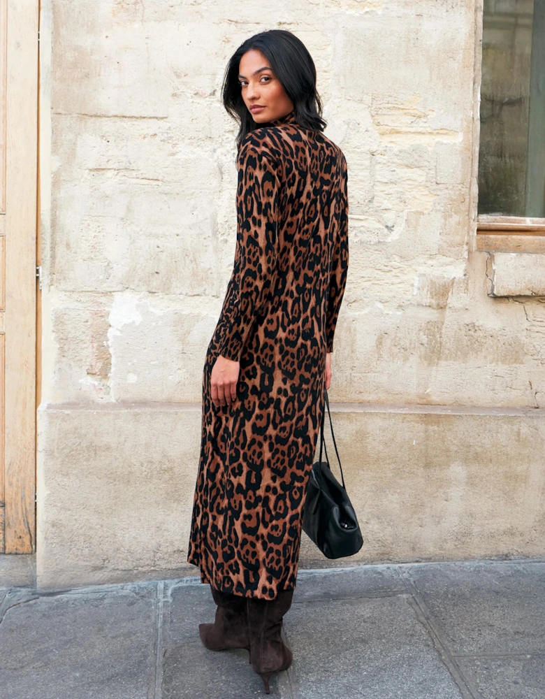 Leopard-Print Cotton and Cashmere-Blend Midi Dress
