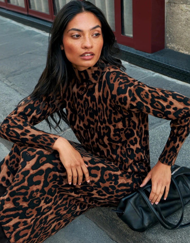 Leopard-Print Cotton and Cashmere-Blend Midi Dress