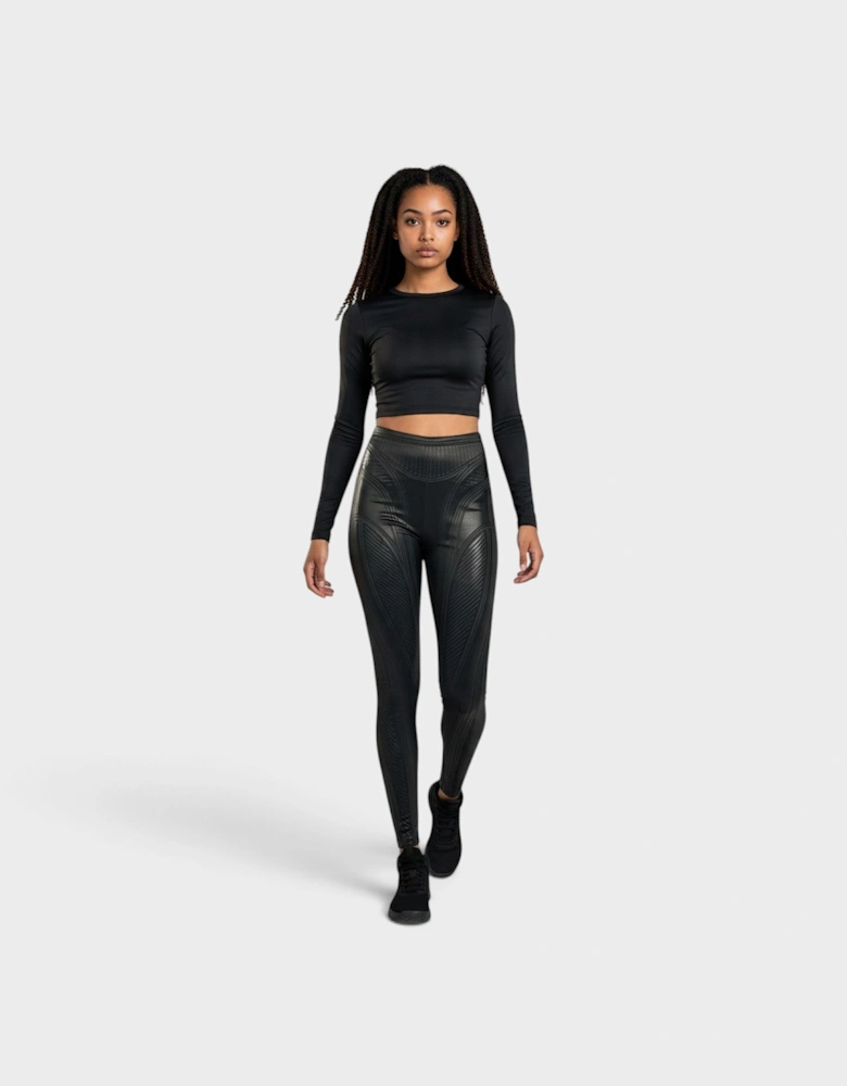 Embossed Iridescent Leggings Trousers Black
