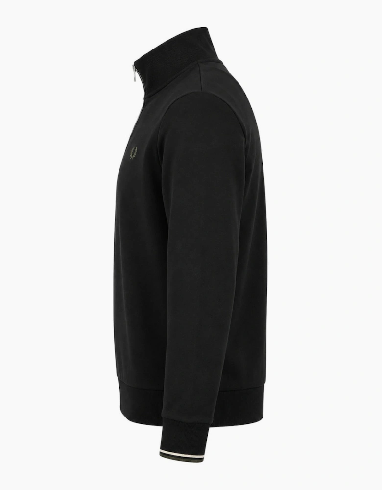 Fred Perry Half Zip Sweatshirt Black/Ecru/Laurel Wreath Green
