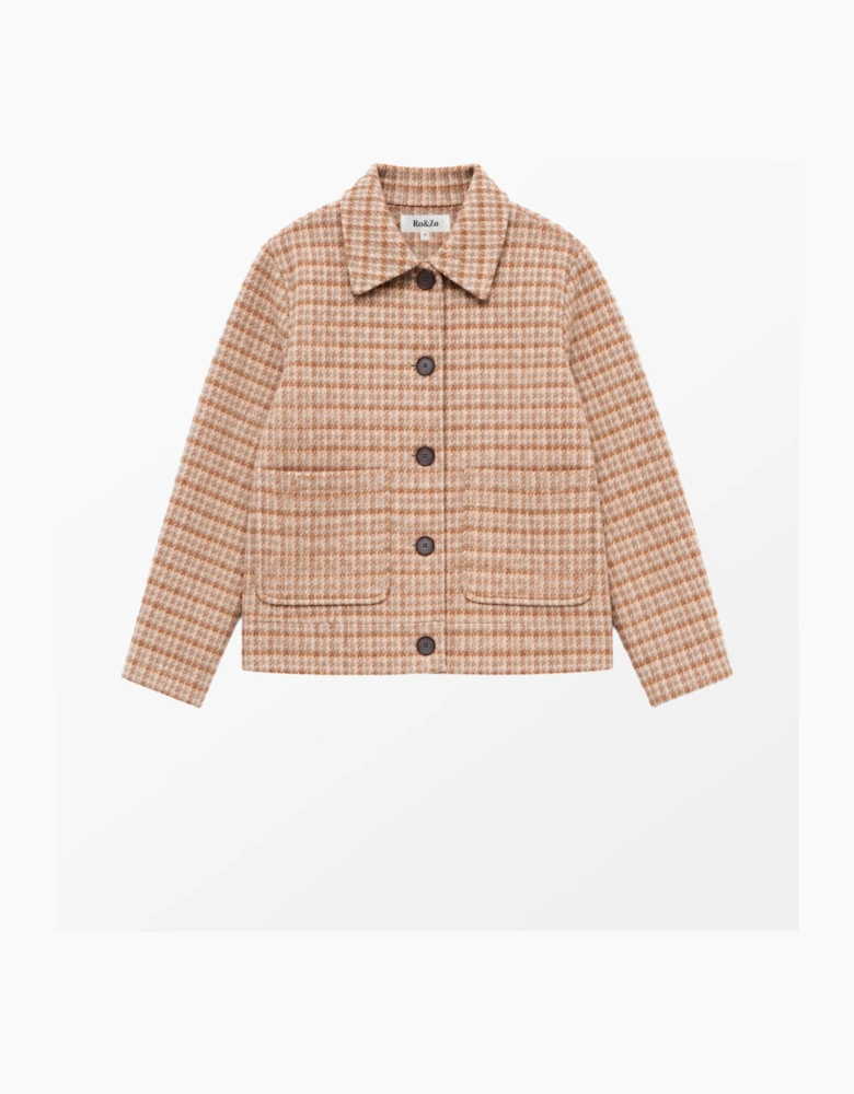 Camel Check Double-Faced Jacket With Wool