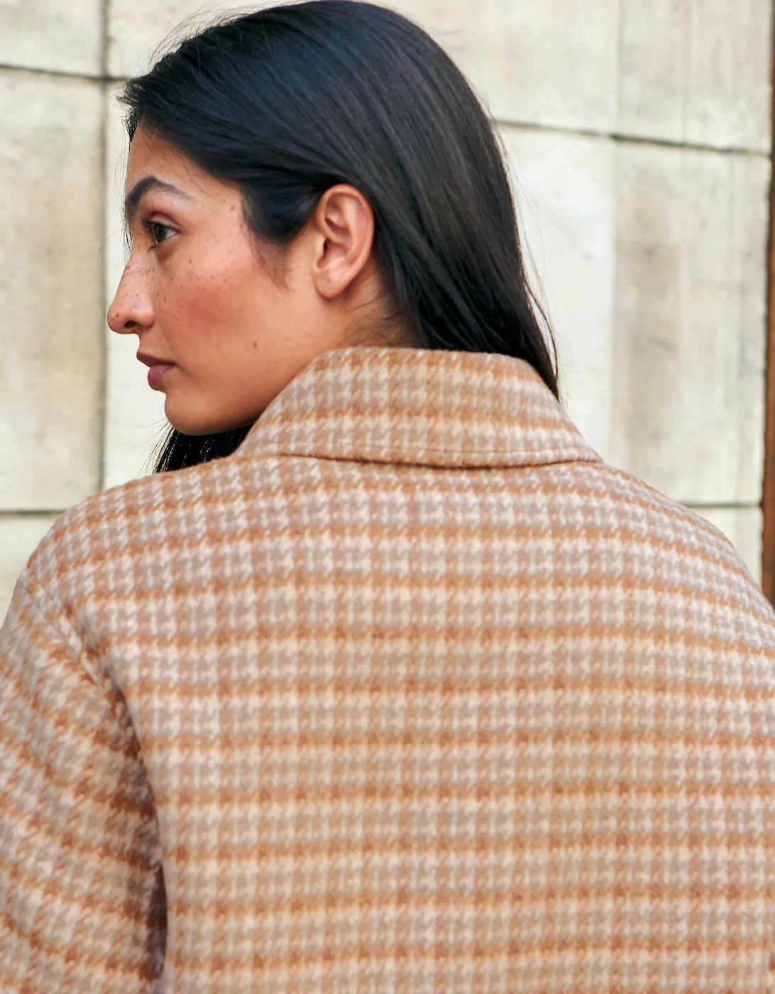 Camel Check Double-Faced Jacket With Wool