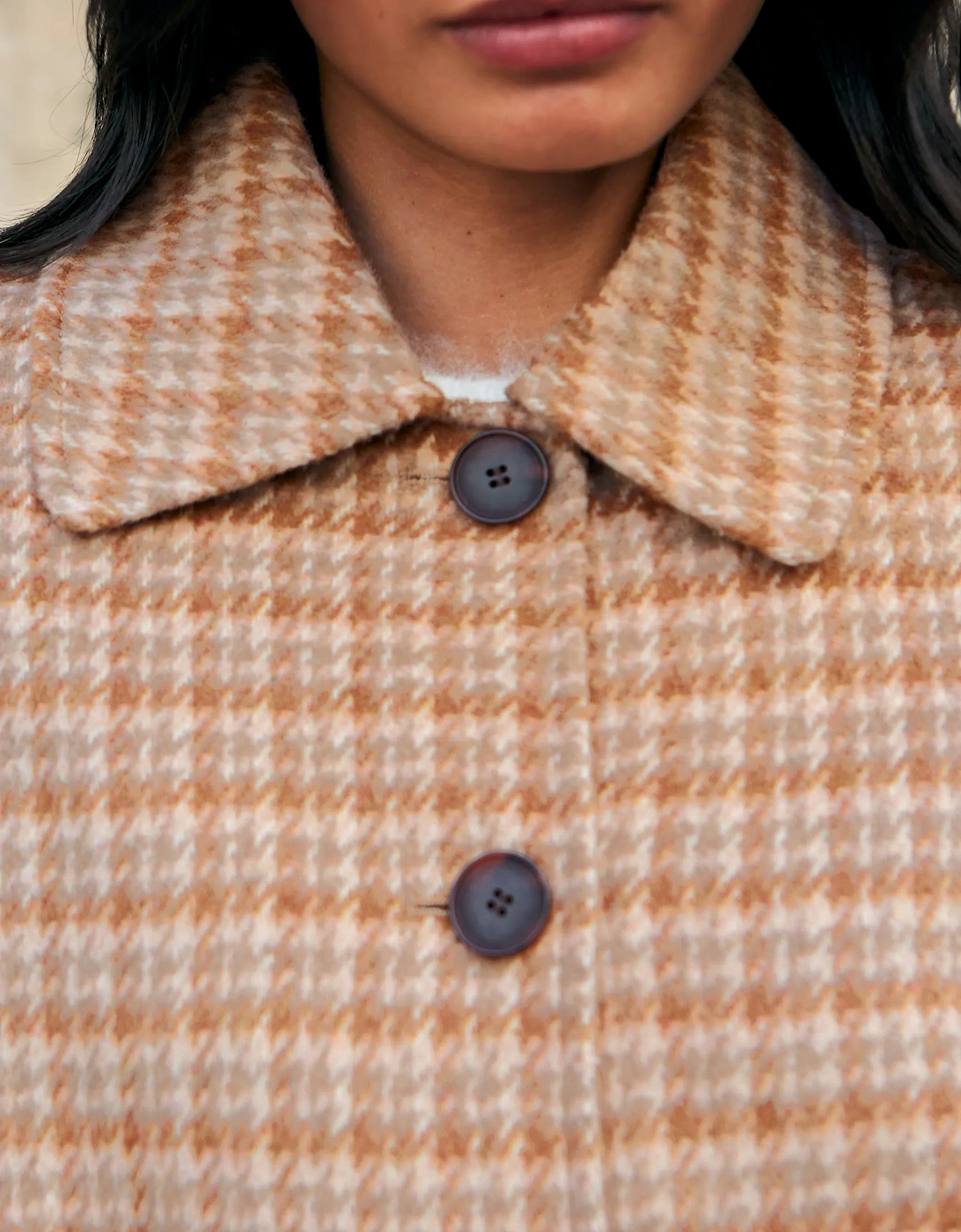 Camel Check Double-Faced Jacket With Wool