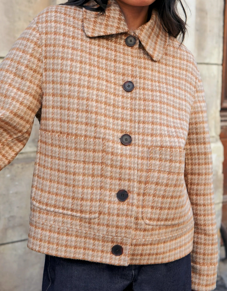 Camel Check Double-Faced Jacket With Wool