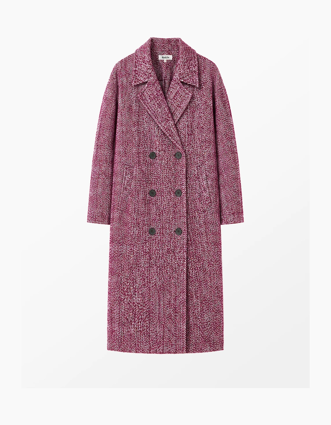 Pink Herringbone Cocoon Coat With Wool