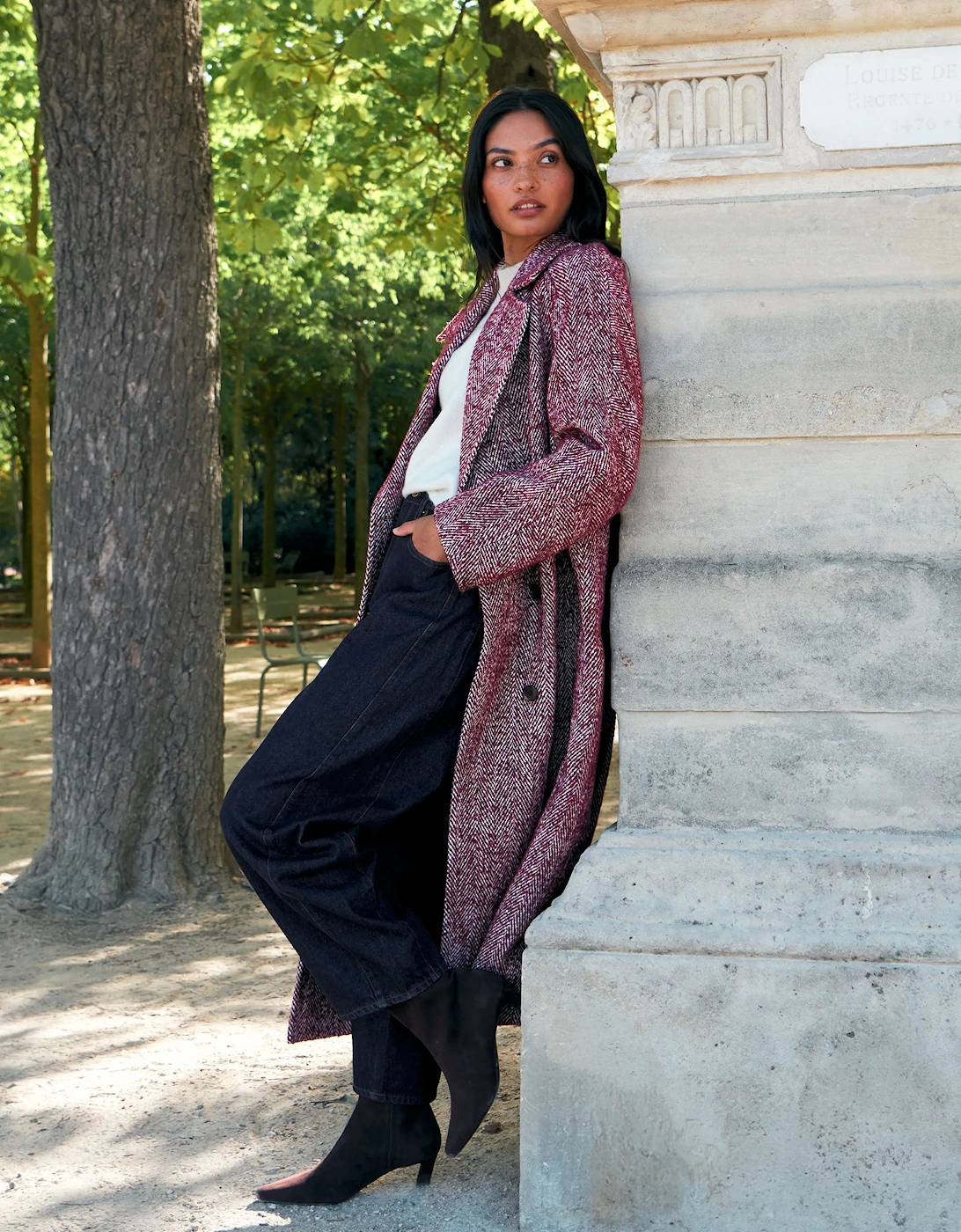 Pink Herringbone Cocoon Coat With Wool