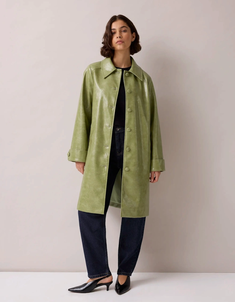 Green Faux Leather Car Coat