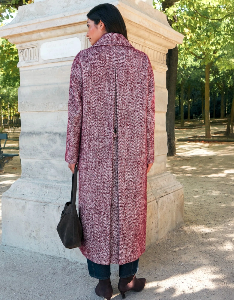 Pink Herringbone Cocoon Coat With Wool