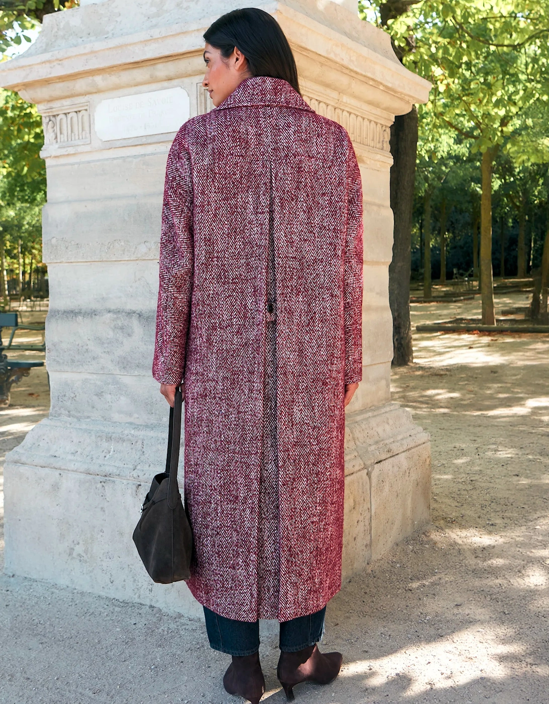 Pink Herringbone Cocoon Coat With Wool