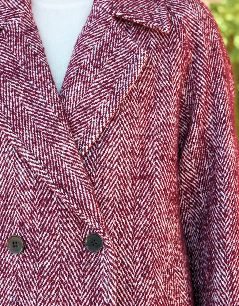 Pink Herringbone Cocoon Coat With Wool