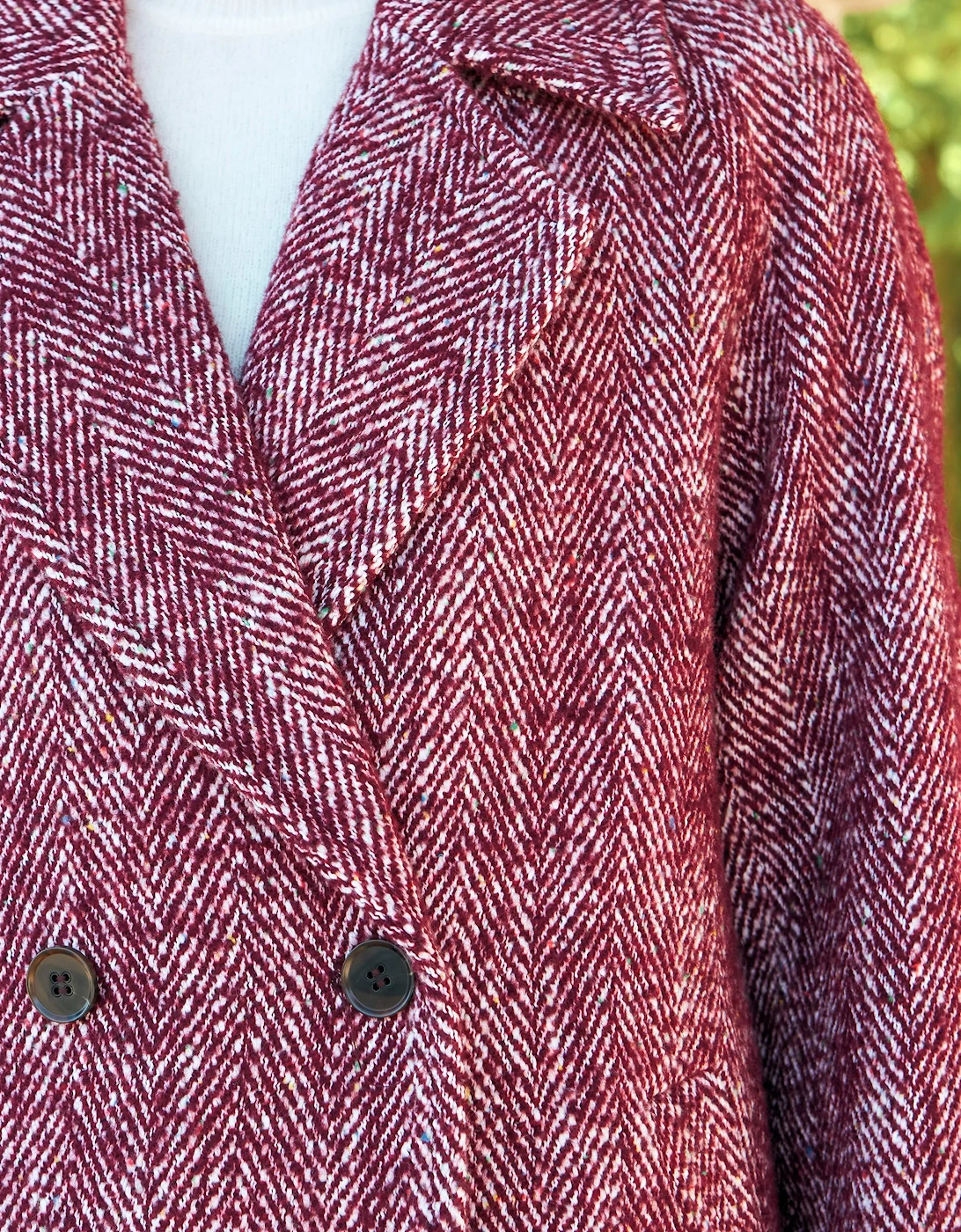 Pink Herringbone Cocoon Coat With Wool