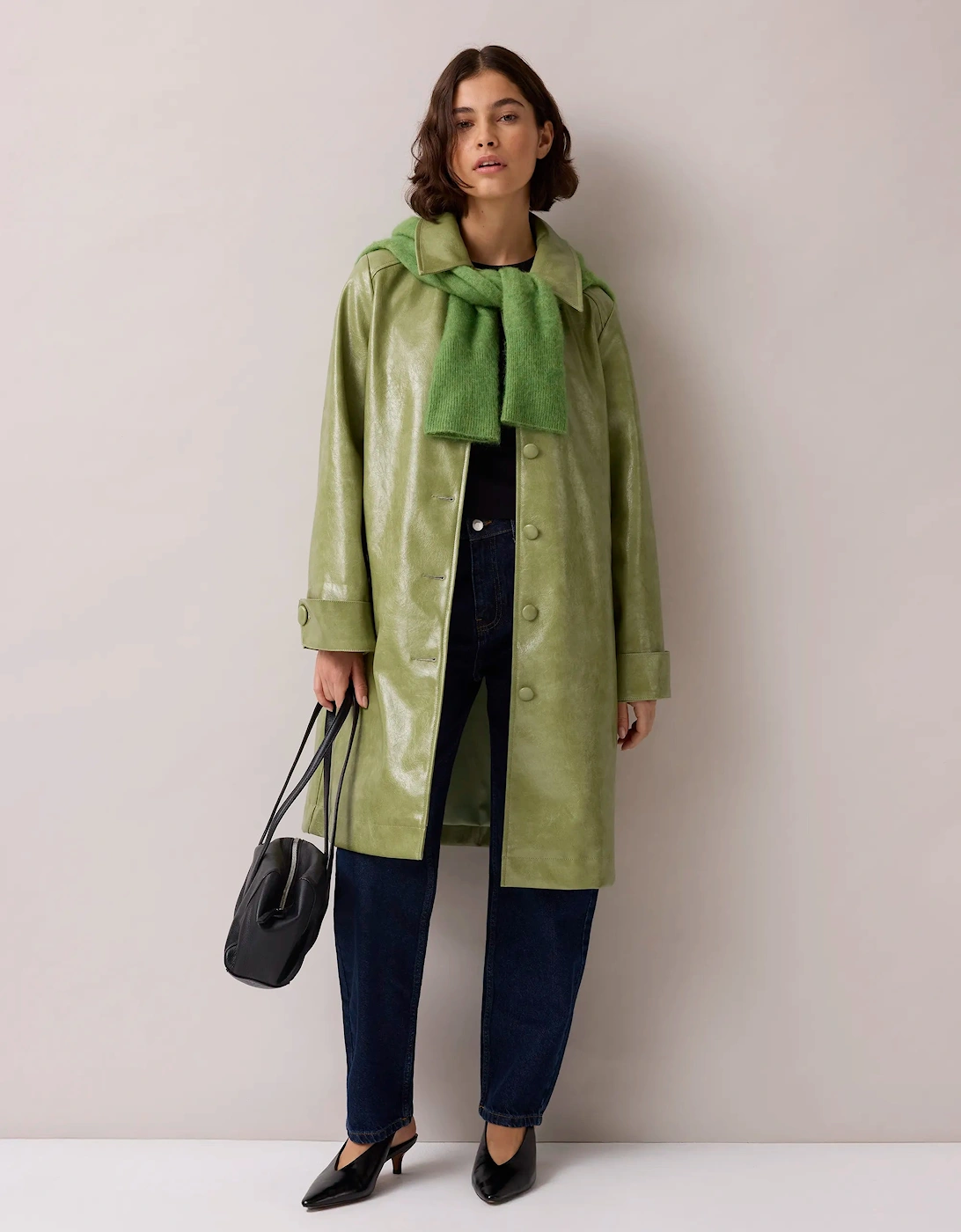 Green Faux Leather Car Coat