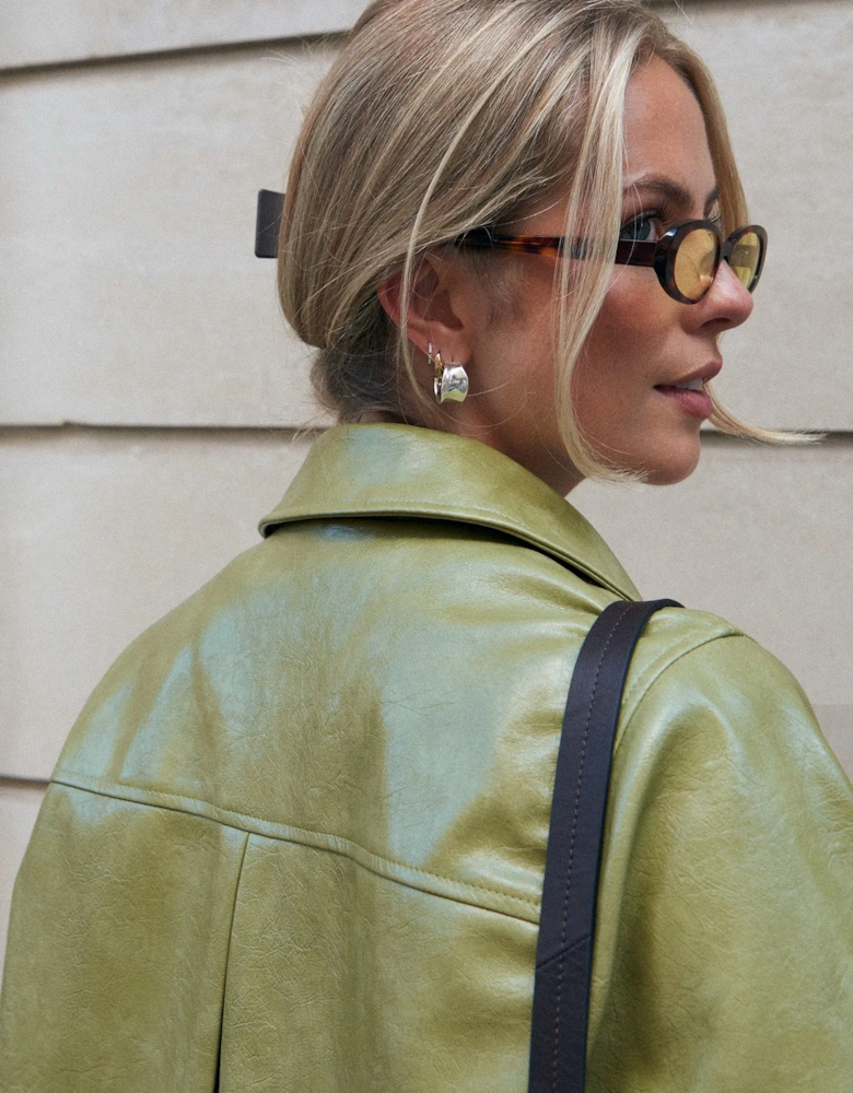 Green Faux Leather Car Coat