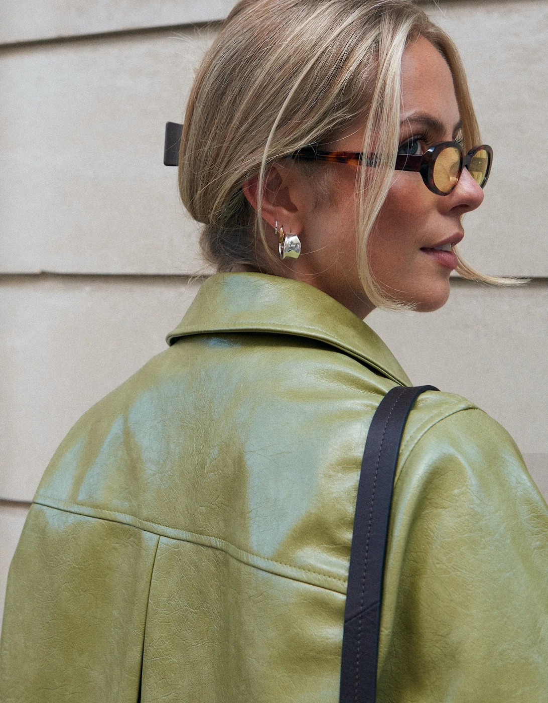 Green Faux Leather Car Coat