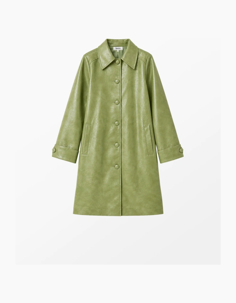 Green Faux Leather Car Coat