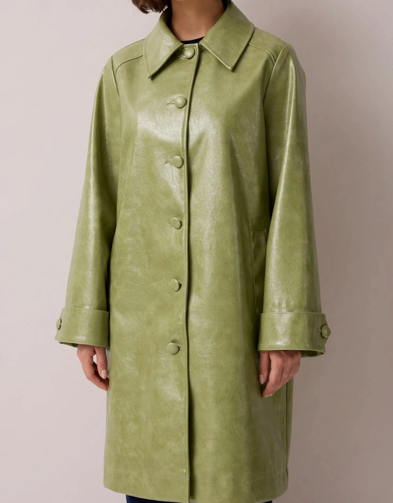 Green Faux Leather Car Coat