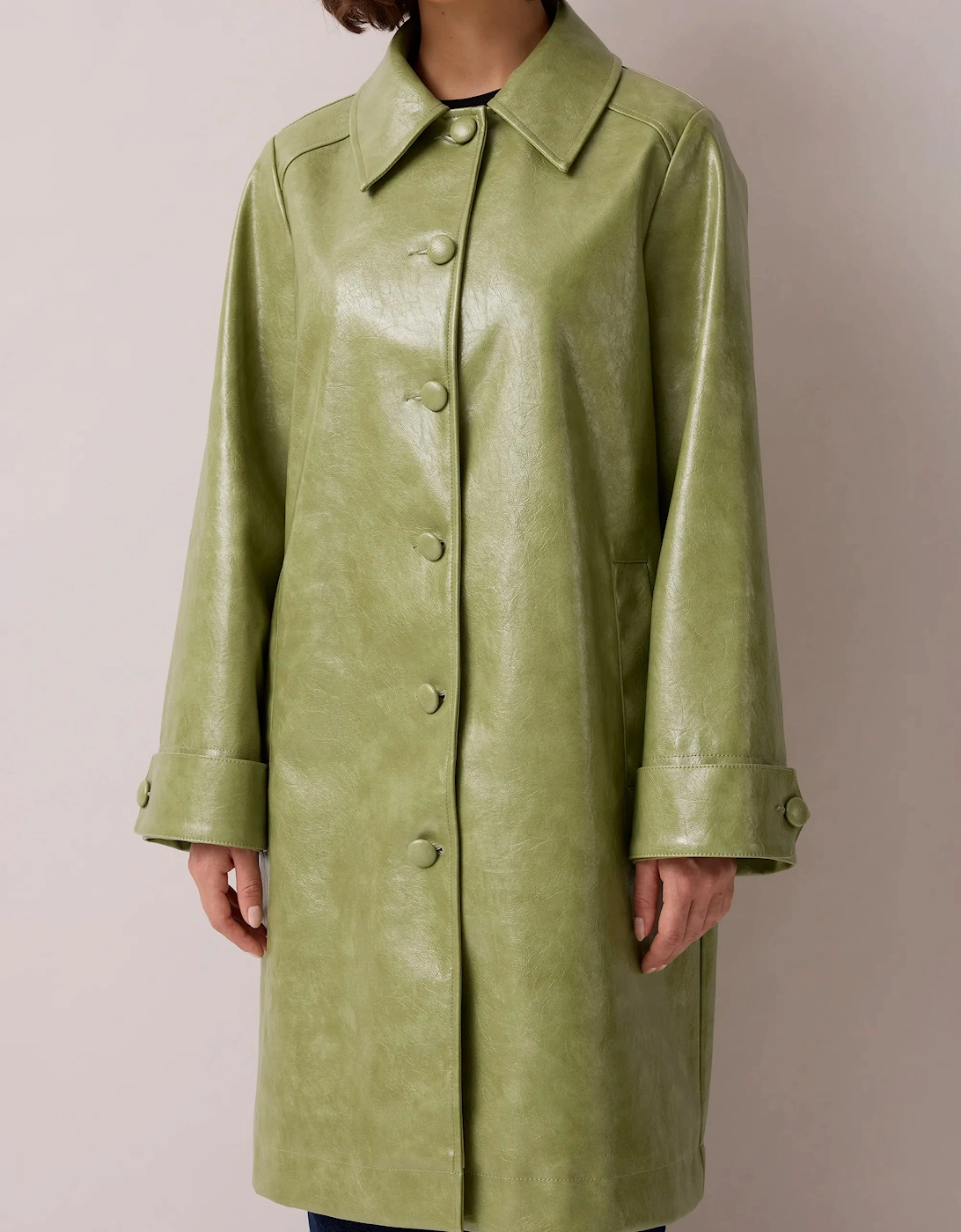Green Faux Leather Car Coat