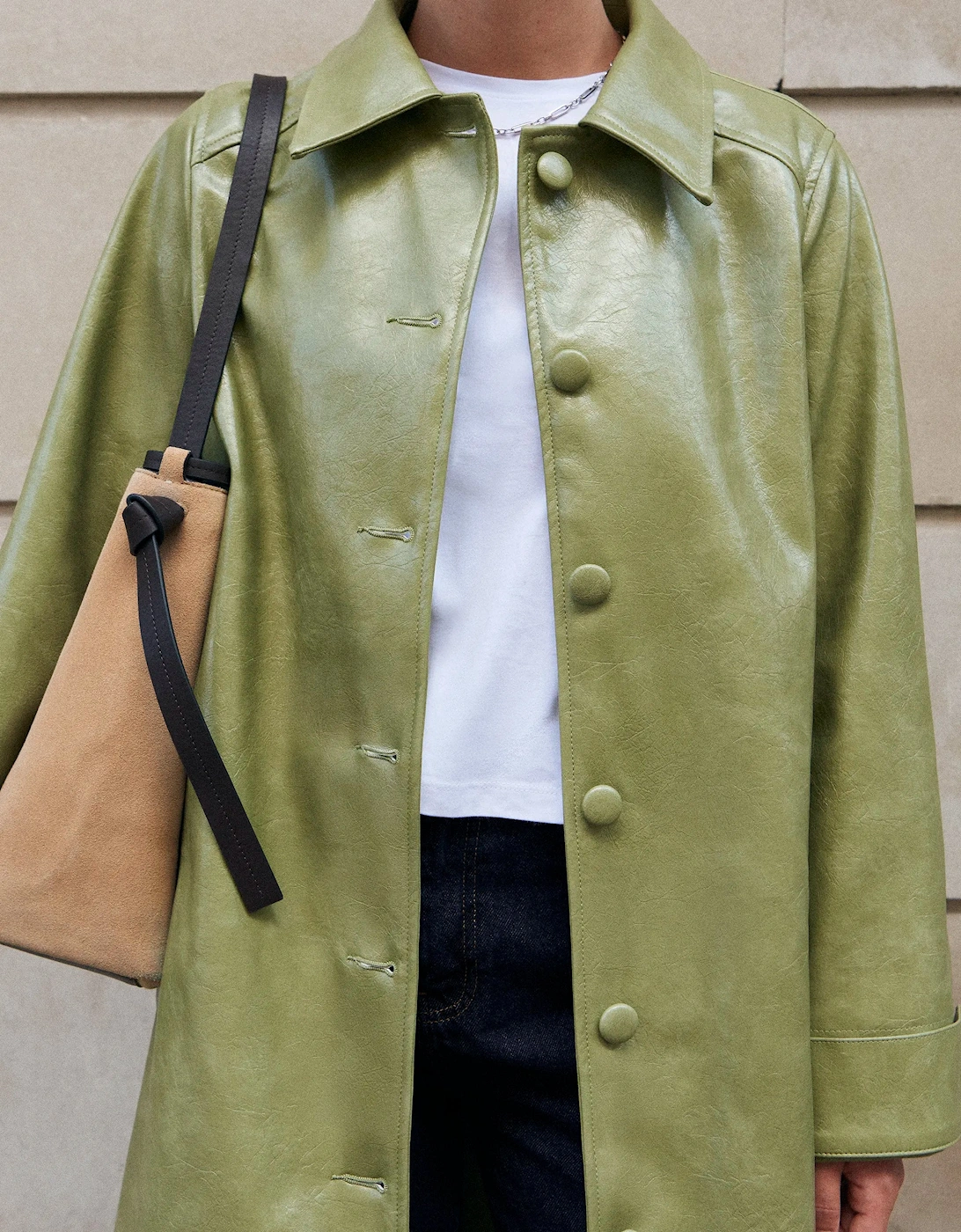 Green Faux Leather Car Coat