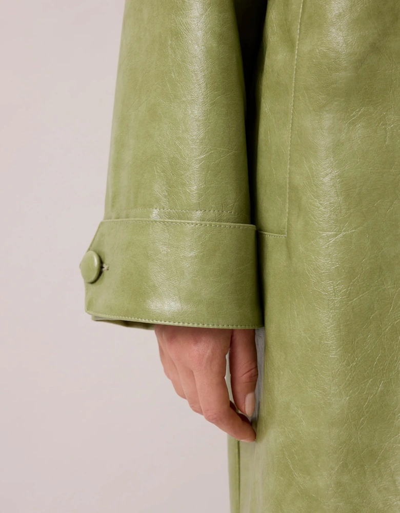 Green Faux Leather Car Coat