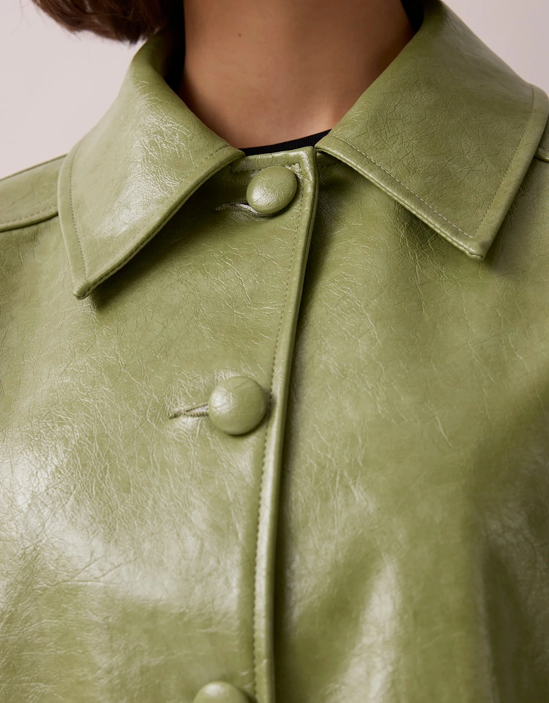 Green Faux Leather Car Coat