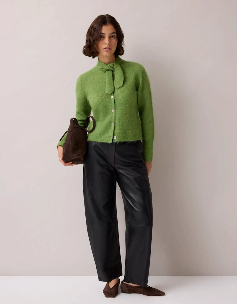 Green Brushed Neckerchief Cardigan With Wool And Mohair