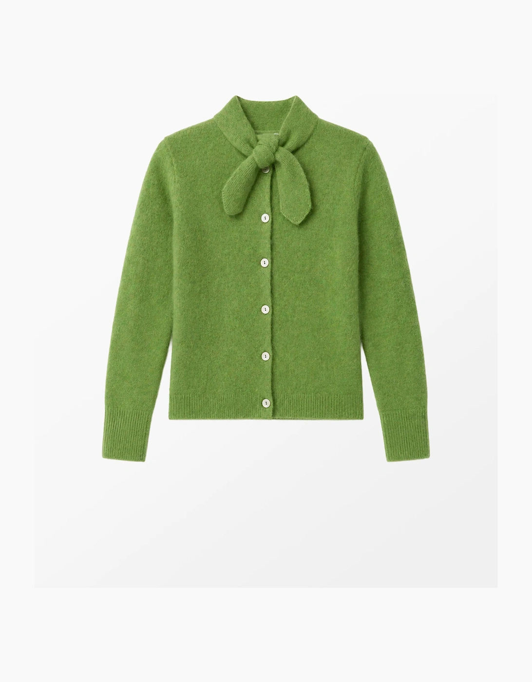 Green Brushed Neckerchief Cardigan With Wool And Mohair