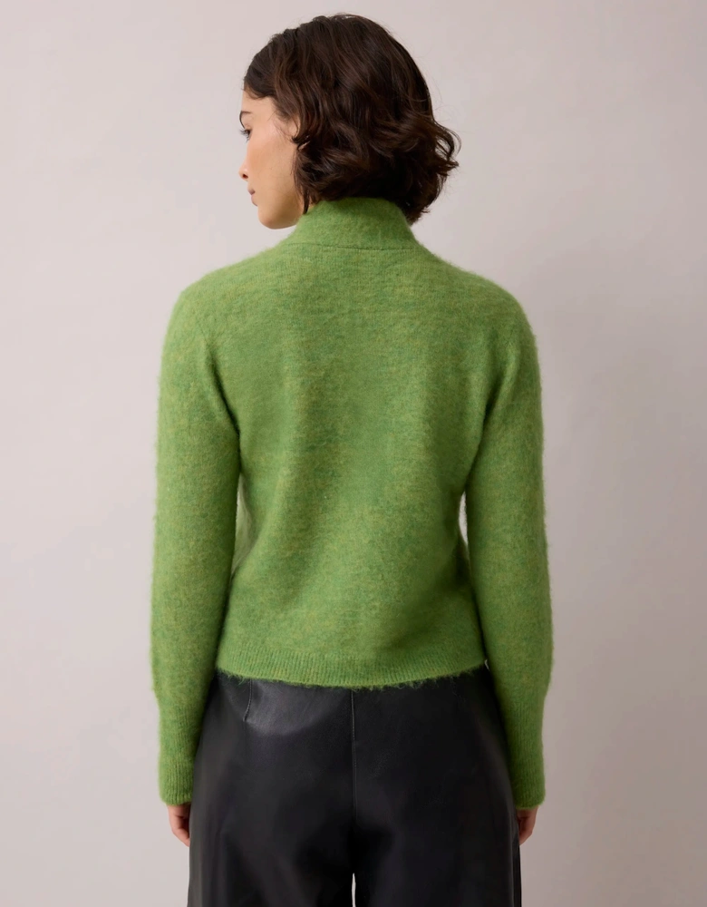 Green Brushed Neckerchief Cardigan With Wool And Mohair