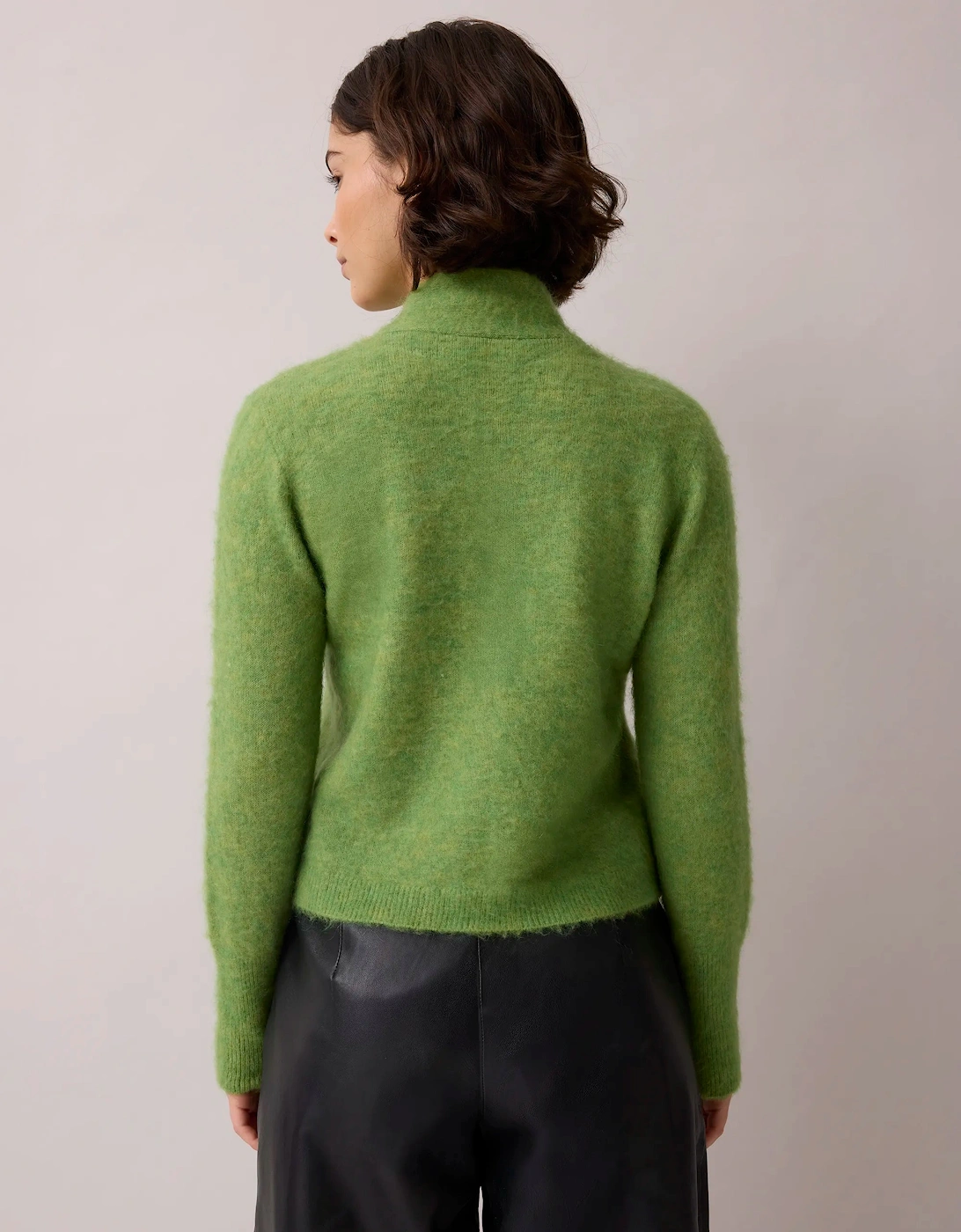 Green Brushed Neckerchief Cardigan With Wool And Mohair