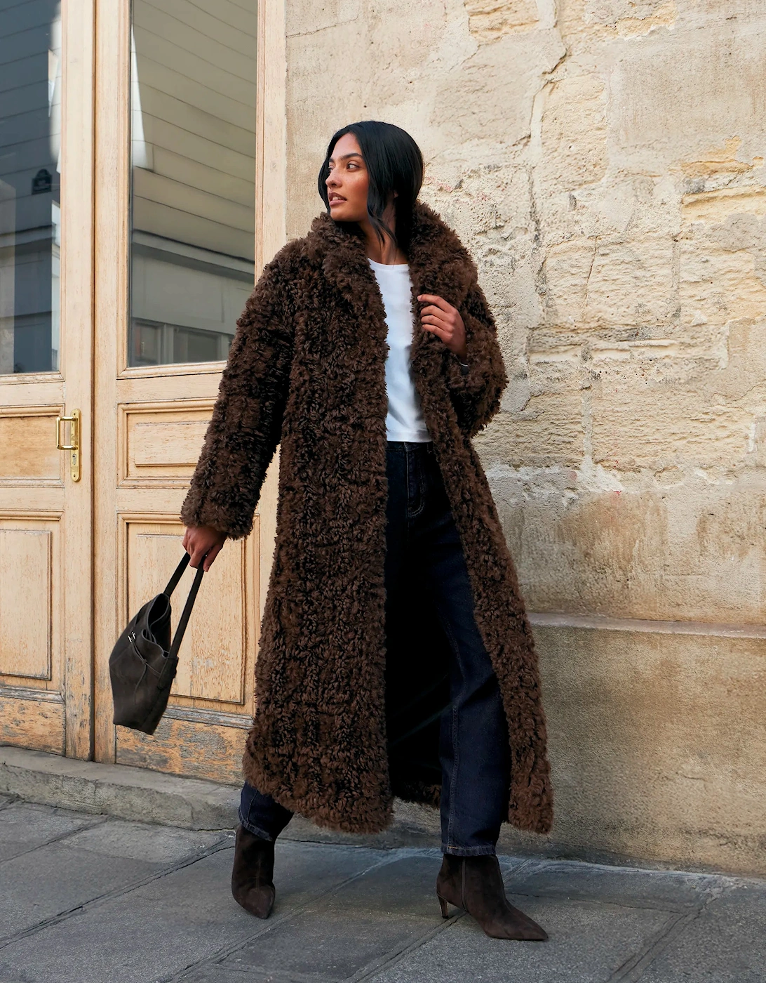 Chocolate Faux Fur Longline Coat