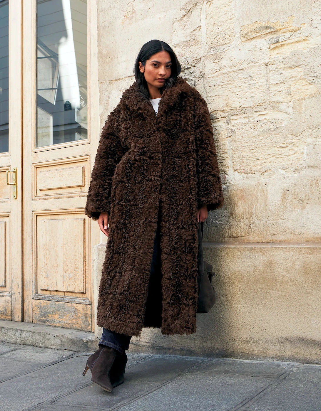 Chocolate Faux Fur Longline Coat