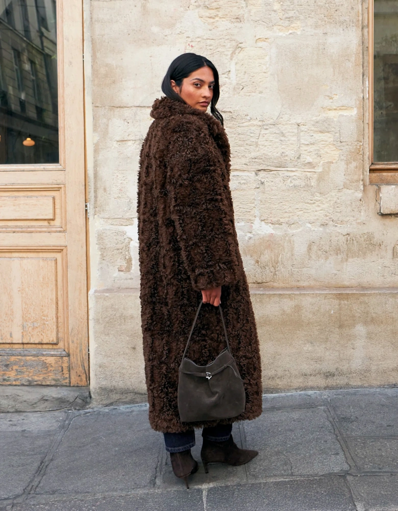 Chocolate Faux Fur Longline Coat