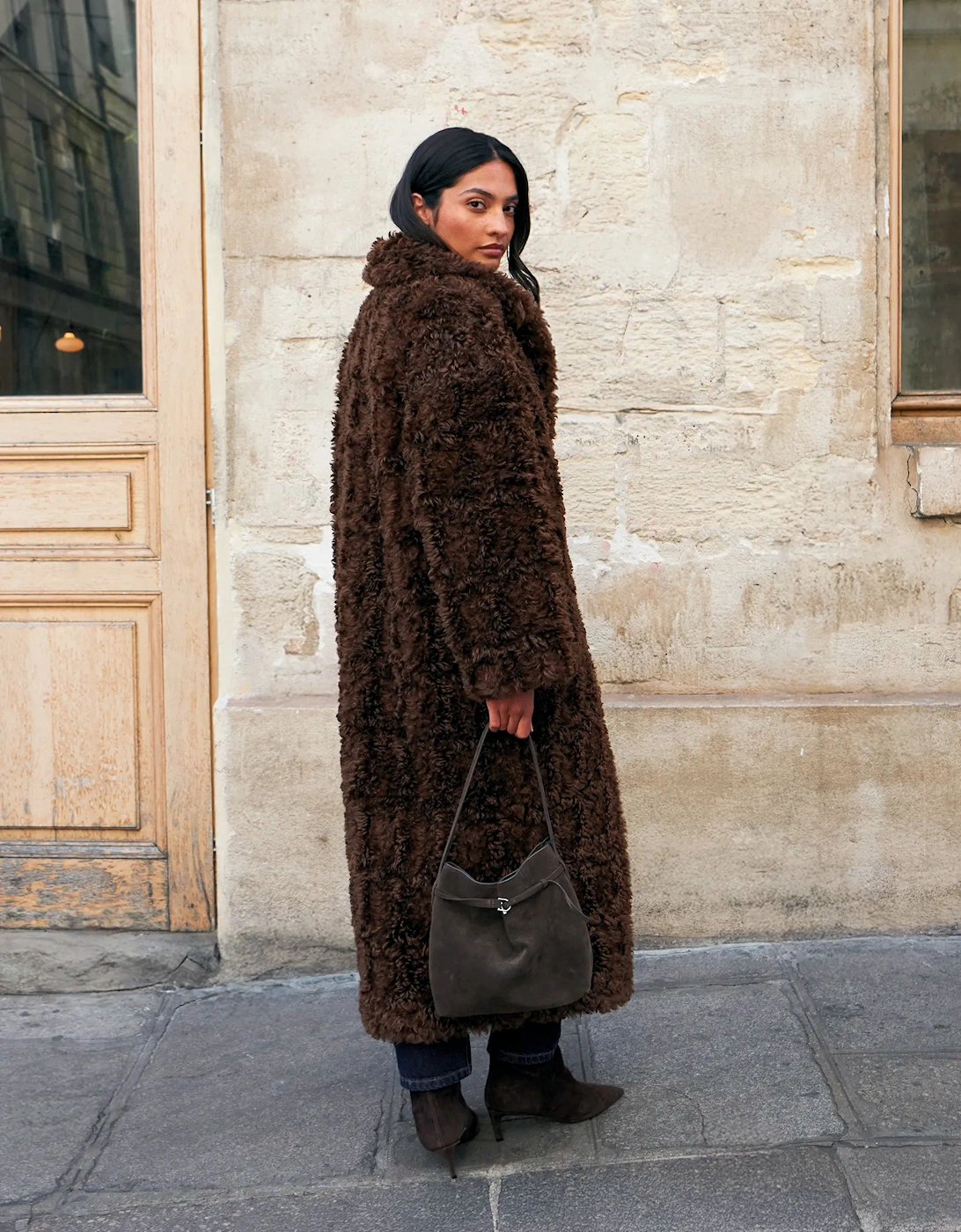 Chocolate Faux Fur Longline Coat