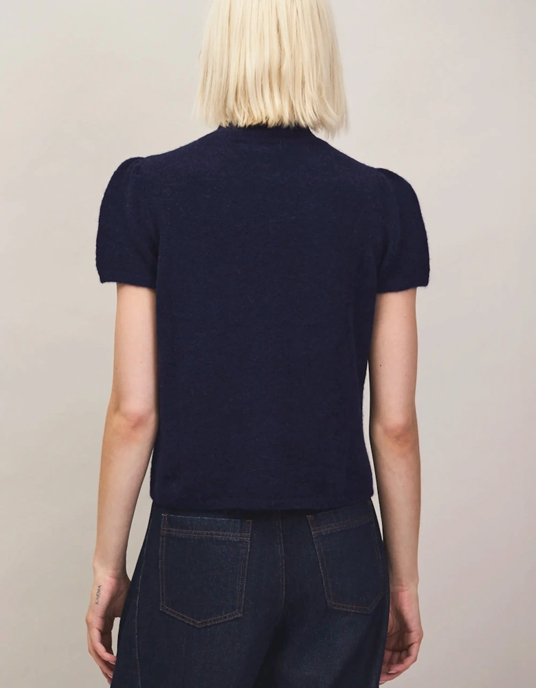 Navy Knit Top With Wool And Alpaca