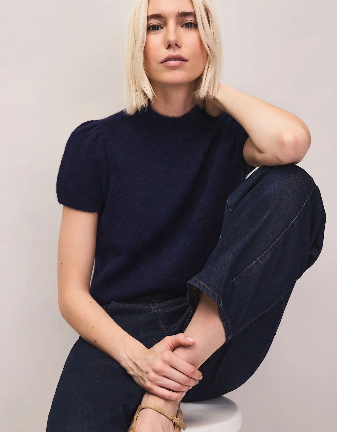 Navy Knit Top With Wool And Alpaca