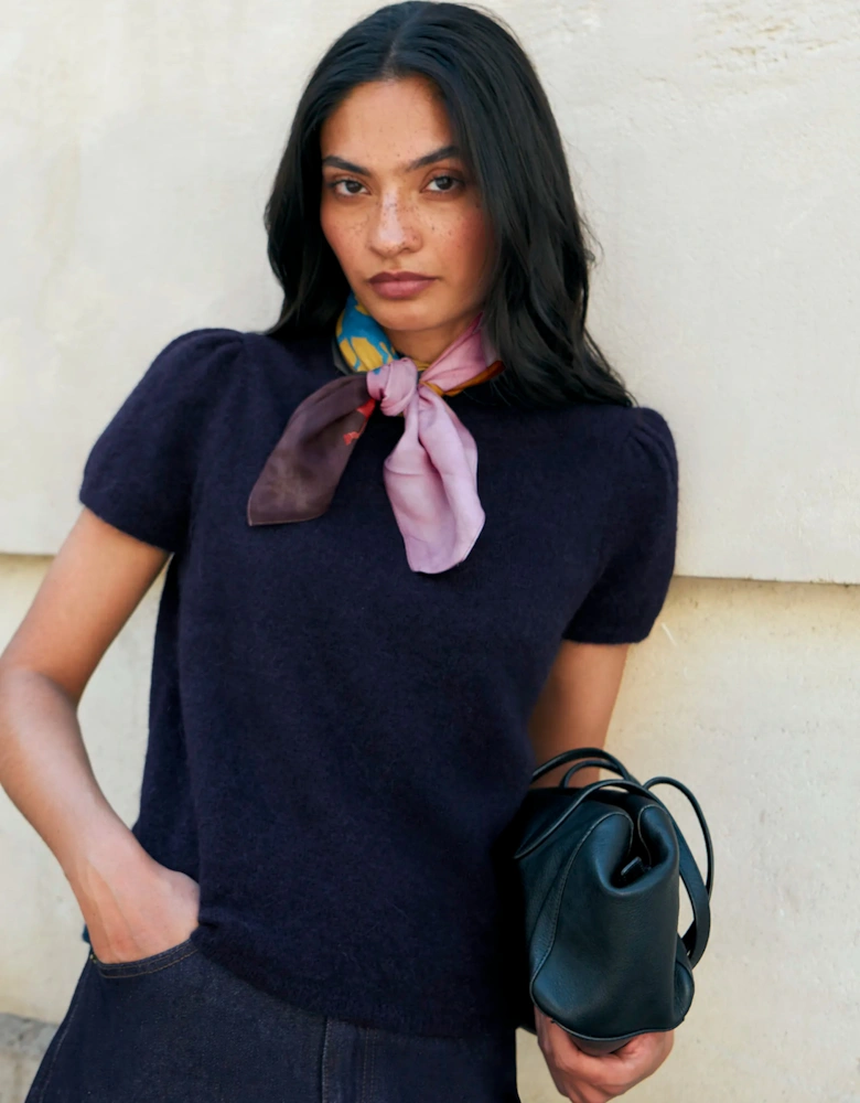 Navy Knit Top With Wool And Alpaca
