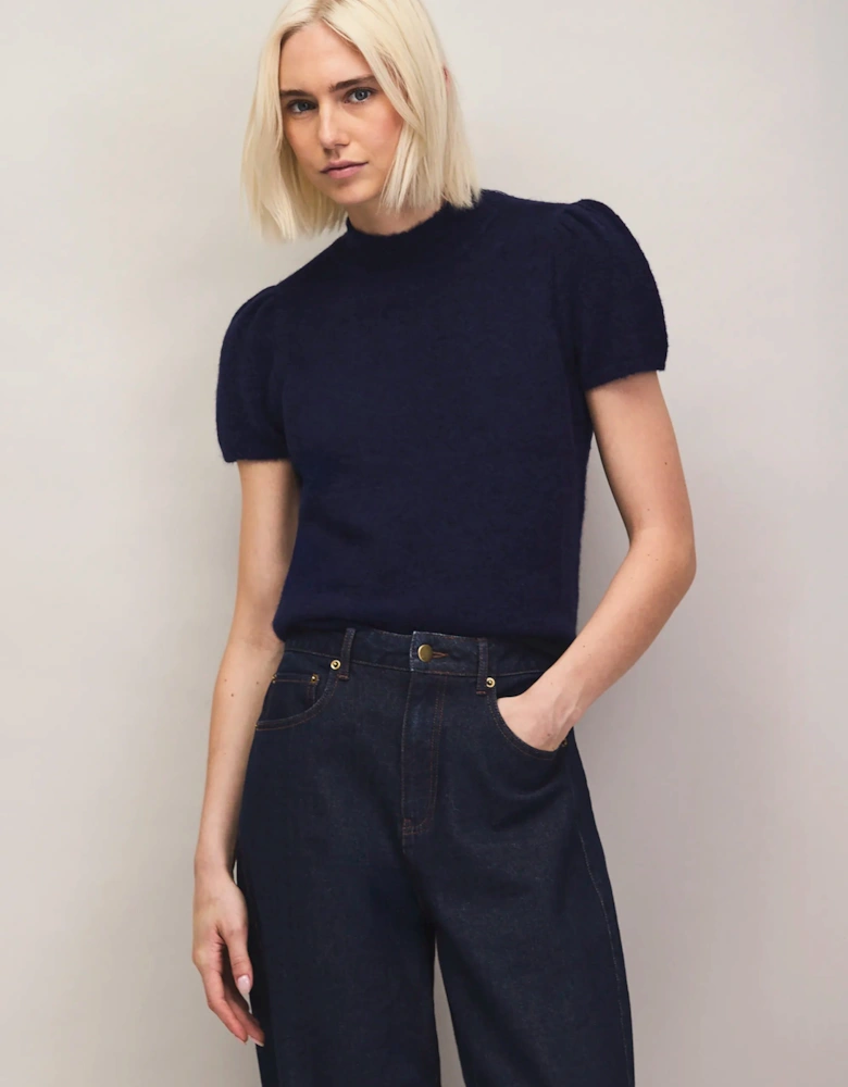 Navy Knit Top With Wool And Alpaca