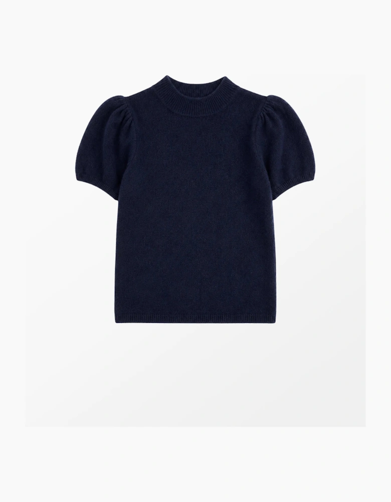 Navy Knit Top With Wool And Alpaca