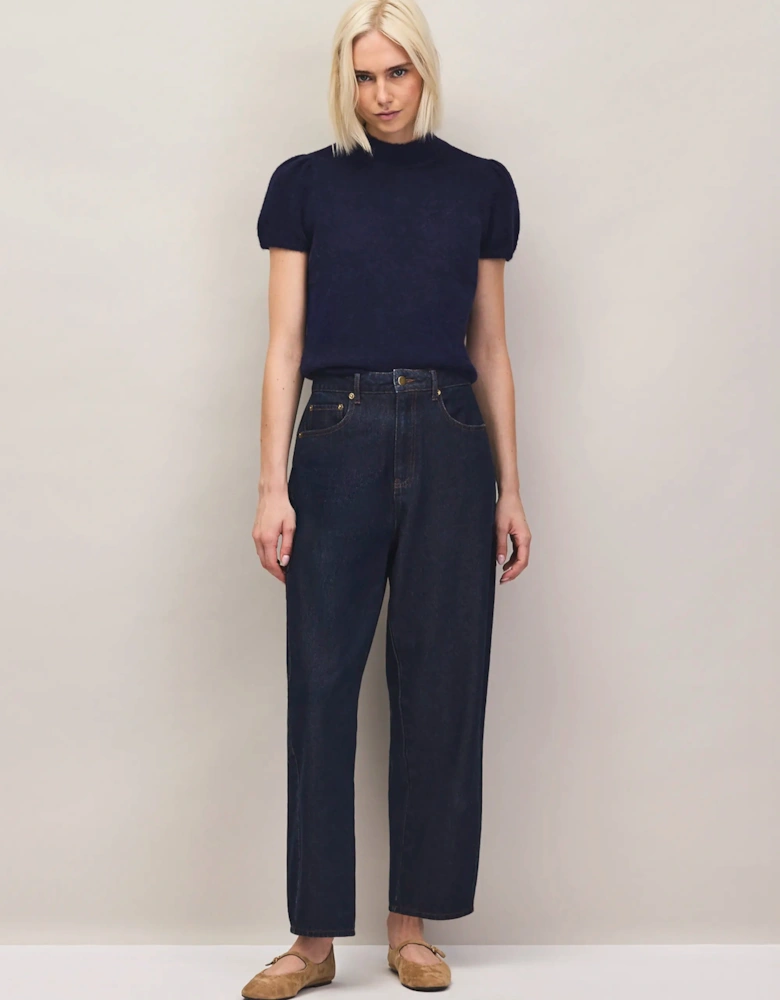 Navy Knit Top With Wool And Alpaca