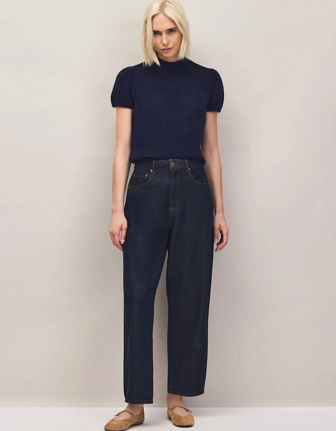 Navy Knit Top With Wool And Alpaca